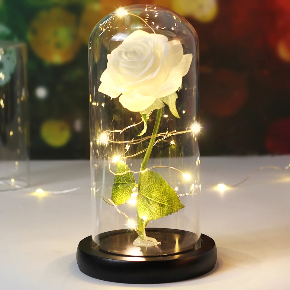 

Искусственная Роза, цветок, красочная Радуга светильник ящаяся Роза в стеклянном куполе, подарки на день Святого Валентина, День рождения, годовщину