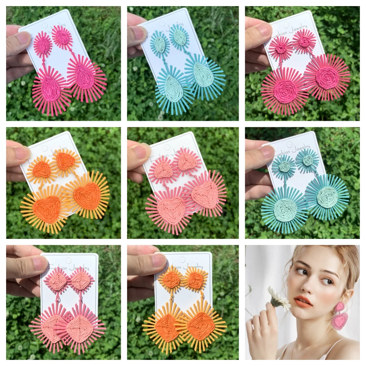 Уникальные розовые серьги в форме сердца из рафии милые богемные серьги-подвески