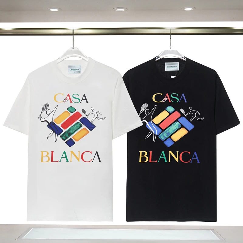 

Rainbow Colorful Block Puzzle Print CASABLANCA T-shirts High Quality Cotton 3XL Short Sleeve Dropshipping Tshirt for Men Women