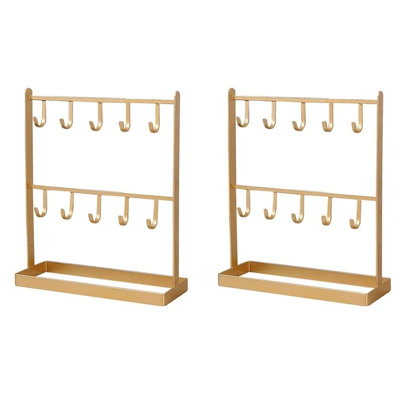 

2X Tabletop Iron Jewelry Jewelry Earring Hanger Necklace Ring Earring Earring Shelf Display Shelf Porch Key Rack Gold