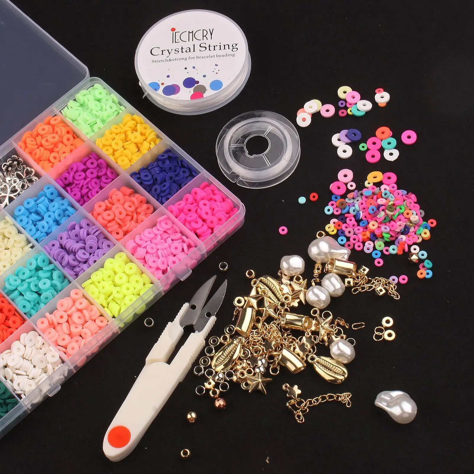 

3200 Pcs / Lot 6mm Mixed Polymer Clay Round Spacer Beads W / Pendant