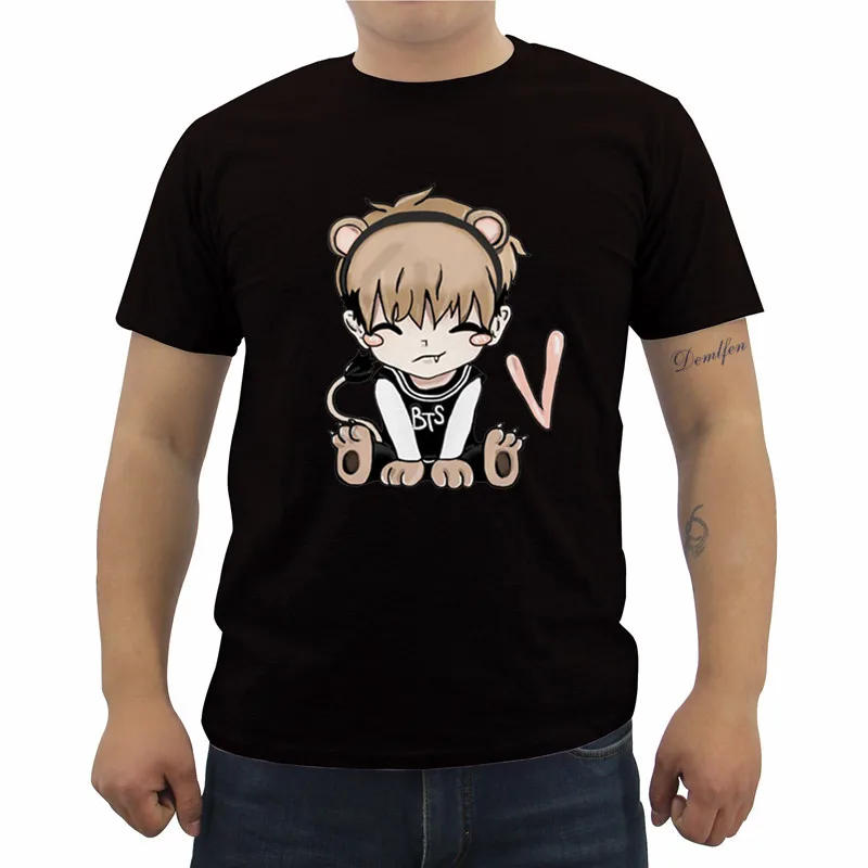 

Fashion Summer Men's Cotton T Shirt Novelty Bangtan Boys T-shirt Cartoon Print T Shirt Casual Short Sleeve O-neck Tees Cool Tops