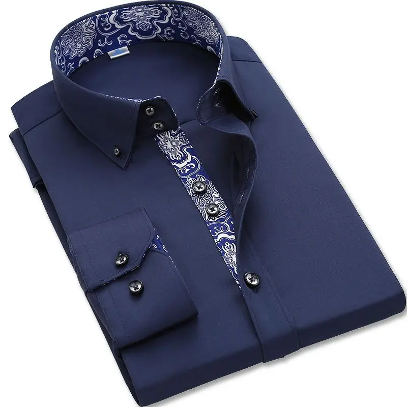 2022 New Spring and Autumn Men's Business Long Sleeve White Shirt Korean Fashion Casual Square Neck Middle Aged and Youth Shirt