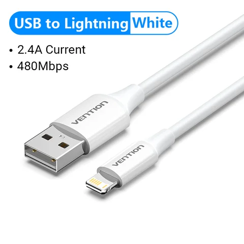 Кабель Vention USB — Lightning для iPhone 14, 13, 12, 11 Pro Max, 2,4 А, быстрая зарядка для iPhone, iPad, зарядное устройство, USB-кабель для передачи данных