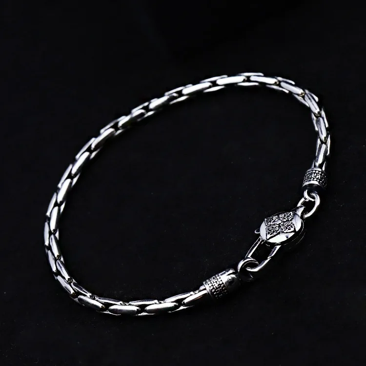 

S925 pure silver male personality six words vajra hemp rope bracelet live Thai silver ancient silver chains