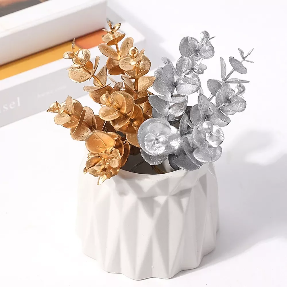 

6PCs Gold Silver Artificial Plants Leaves For Home Room Decor Silk Fake Flowers DIY Craft Accessories Table Wedding Decorations