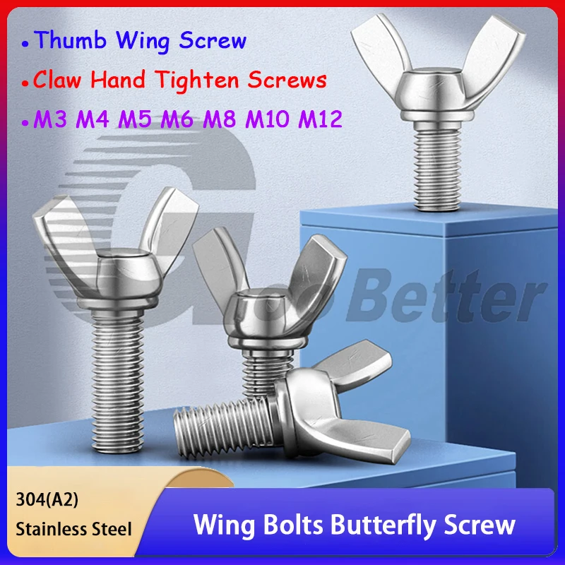 

304 Stainless Steel Wing Bolts Butterfly Screw Thumb Wing Screw Claw Hand Tighten Screws M3 M4 M5 M6 M8 M10 M12