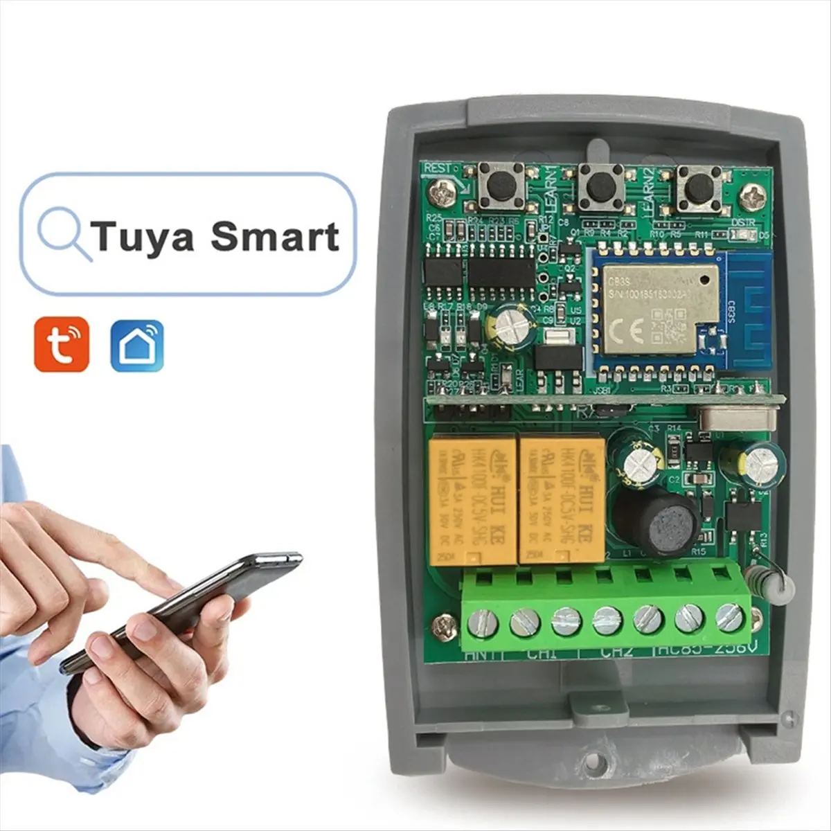 Фото Можно приобрести приемник Tuya WIF Zigbee для умного открывателя гаражных ворот, 2-канальный, 433,92 МГц, с фиксированным и плавающим кодом, универсальный контроллер-переключатель, AC85-250V. №3