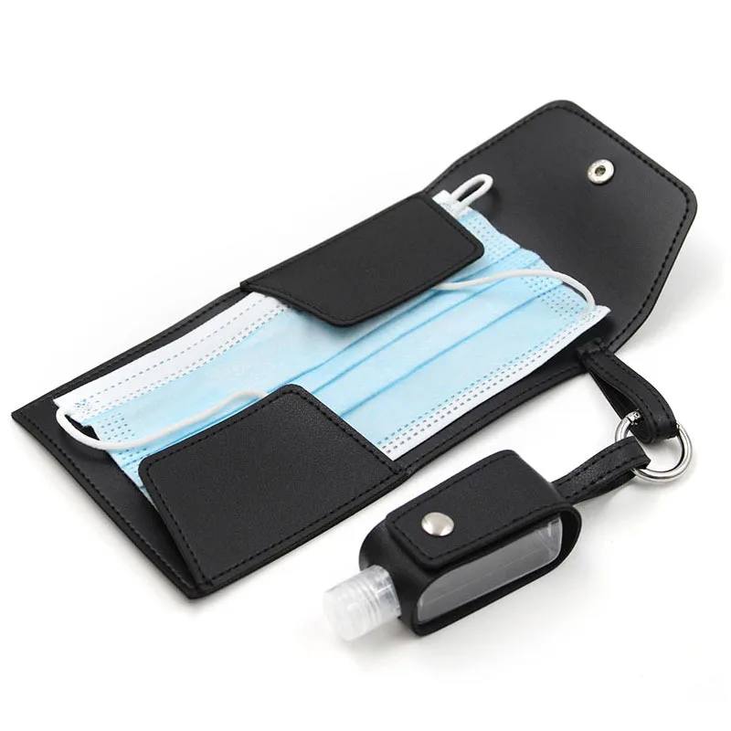 

Mask Storage Folder Hand Sanitizer Pu Leather Cover Set Foldable Mask Storage Case Hanging Buckle Key Case Wallet