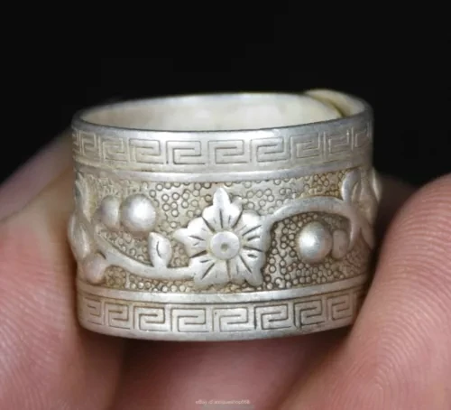 2 см Редкий Старый китайский Miao Серебряный фэн-шуй цветок бабочка кольцо