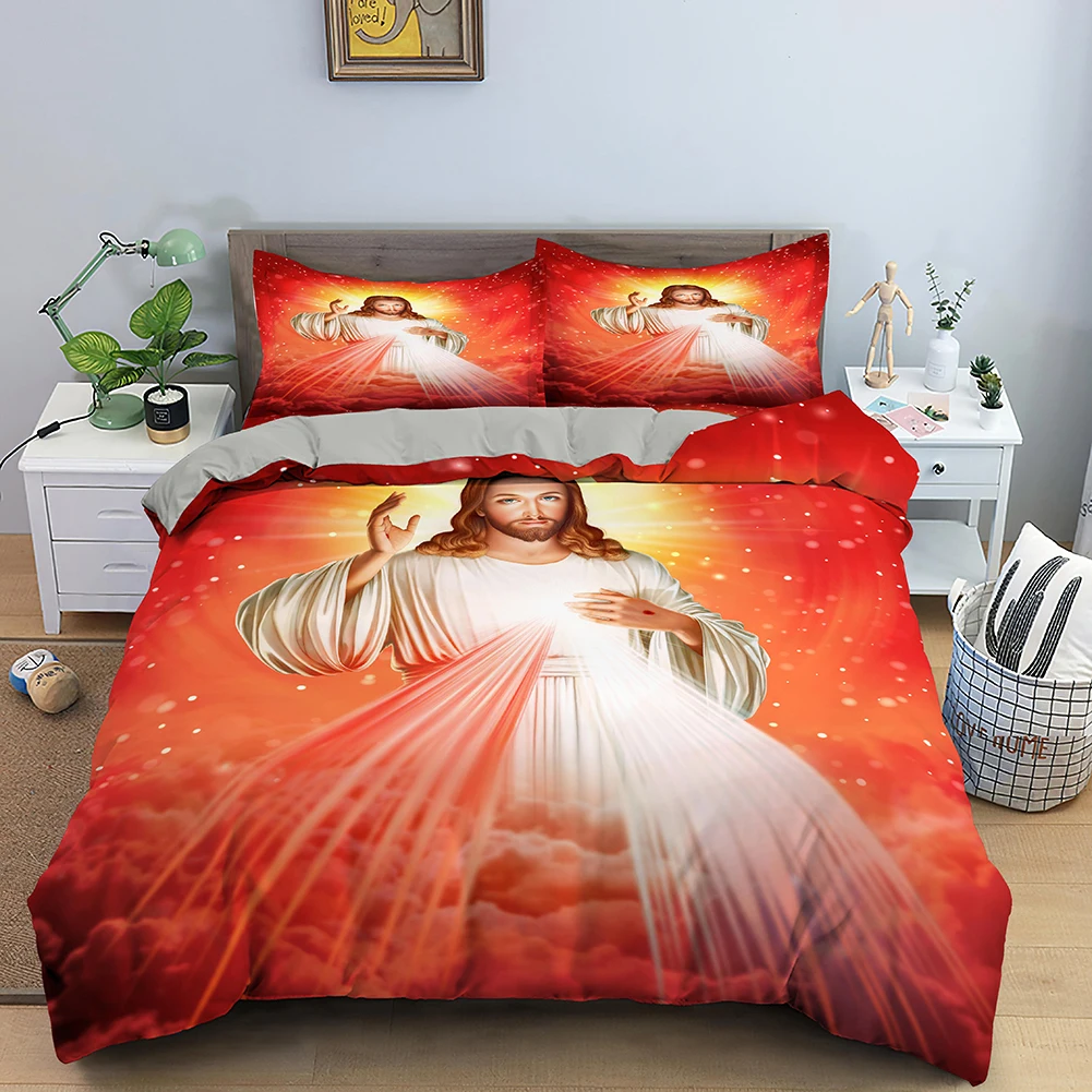 

3D Jesus Duvet Cover Christian Sacred Jesus Bedding Set Suitable for Christian Jesus Bedding God Bless You Room Decor Women Men
