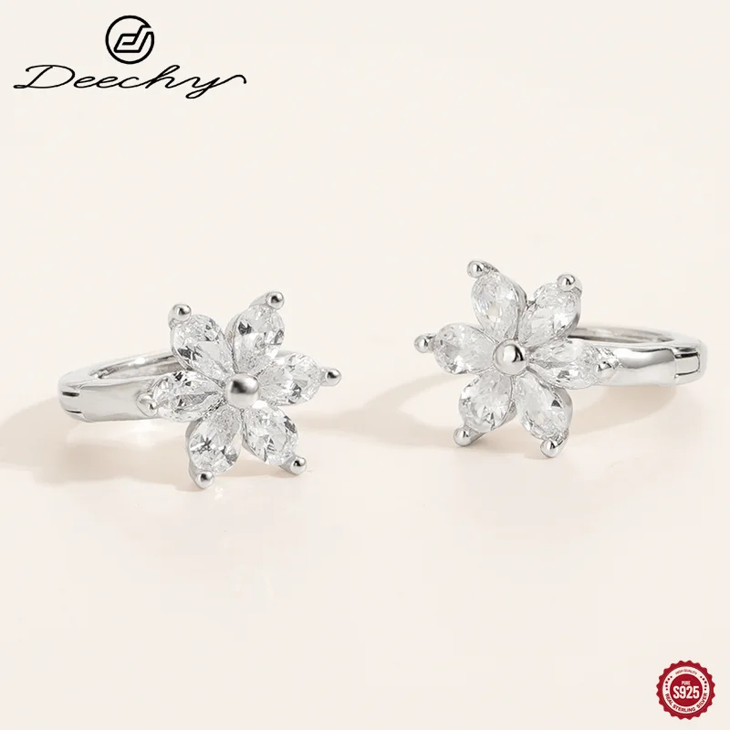 Серьги-кольца женские из серебра 925 пробы с белым цирконом