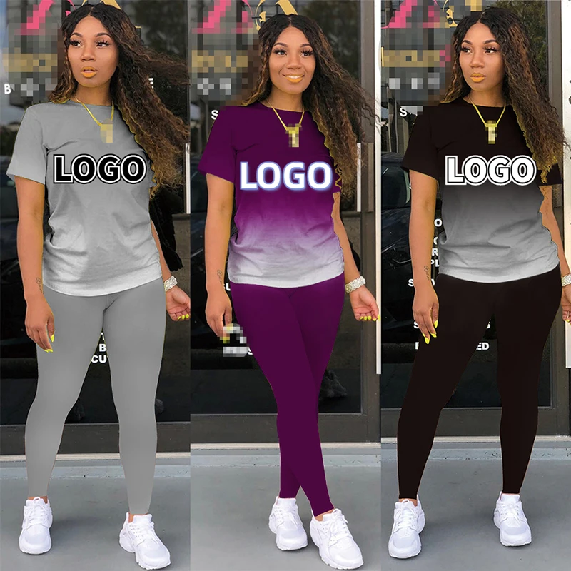 

2 Piece Sets Womens Outfit Custom Logo Women Pant Suits Wholesale Tracksuit Female Summer Clothes Fashion Casual Sportawear