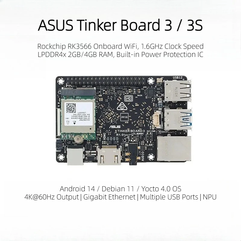 Фото Плата разработчика Rockchip RK3566 на базе Android, Tinker Board 3S, Asus Tinkerboard 3, встроенный SBC, оригинальный, новый. №2