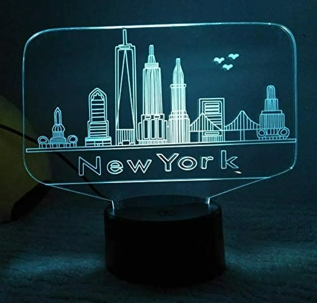 3D ночсветильник Нью-Йорк лампа с оптической иллюзией 7 цветов меняющая цвет