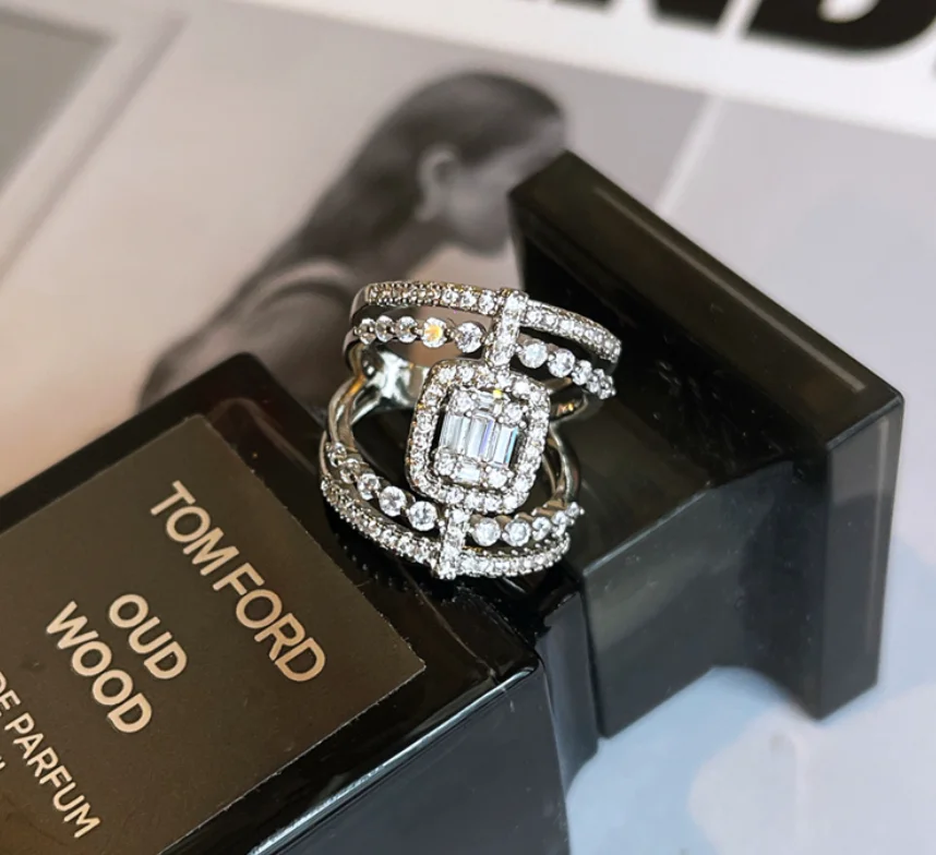 

CZ Silver Plated Two tone Inlaid Enagement Wedding set Crystal Ring