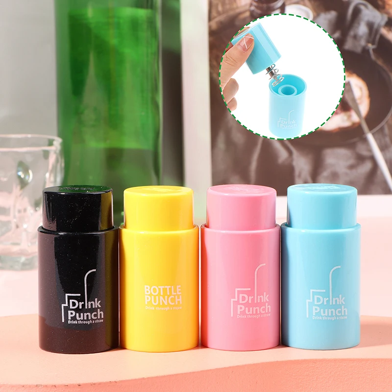 

1Pc Mini Bottle Opener Drink Through Straw Drink Punch Water Bottle Cap Hole Maker Juice Beverage Lid Hole Opener For Straws