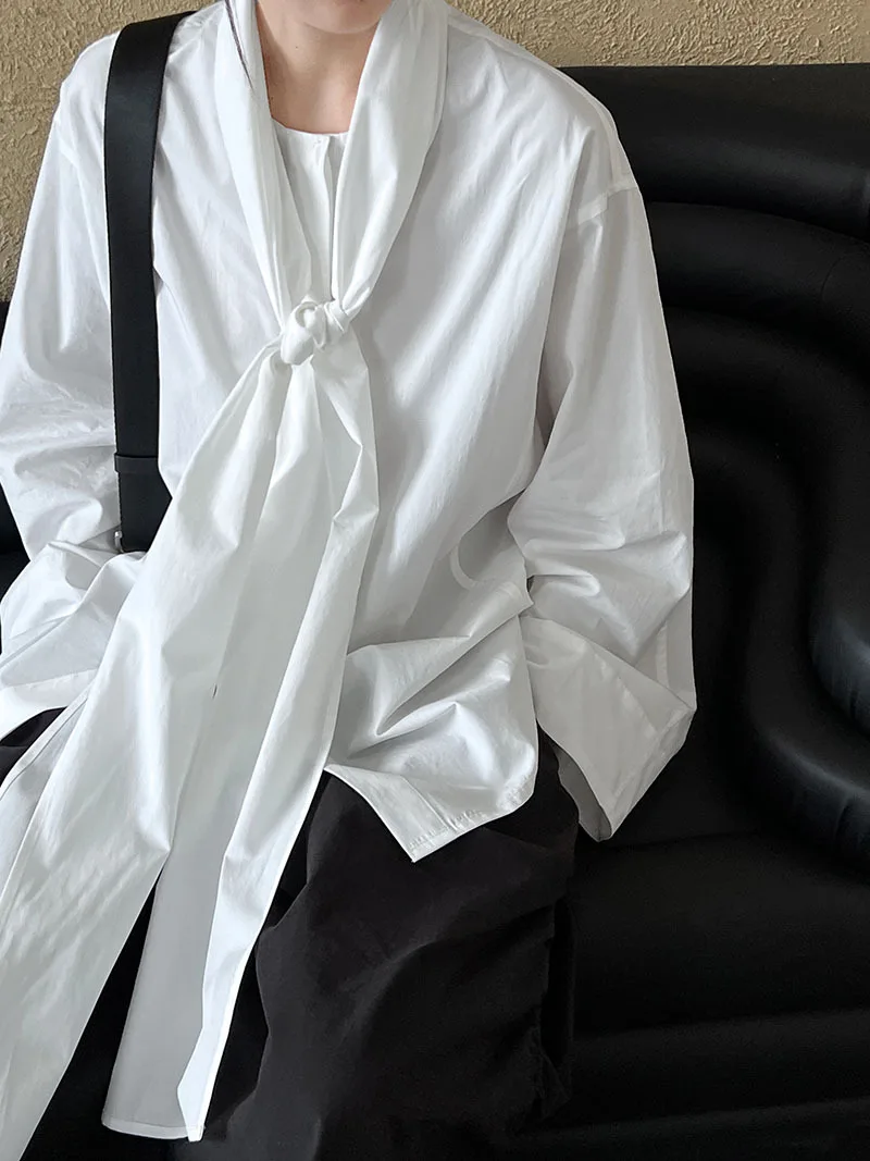 GetSpring женская рубашка 2024 осень новый дизайн ленты белая черная блузка для женщин