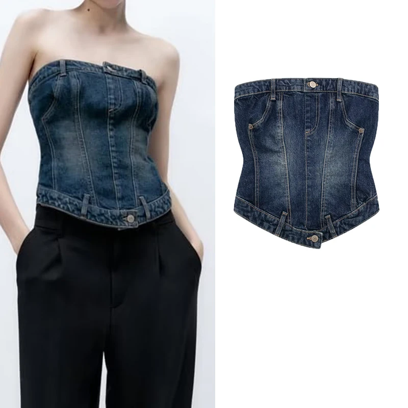 

Новинка Осень-зима 2022, джинсовая Повседневная модная тонкая короткая блузка в стиле ретро для девушек