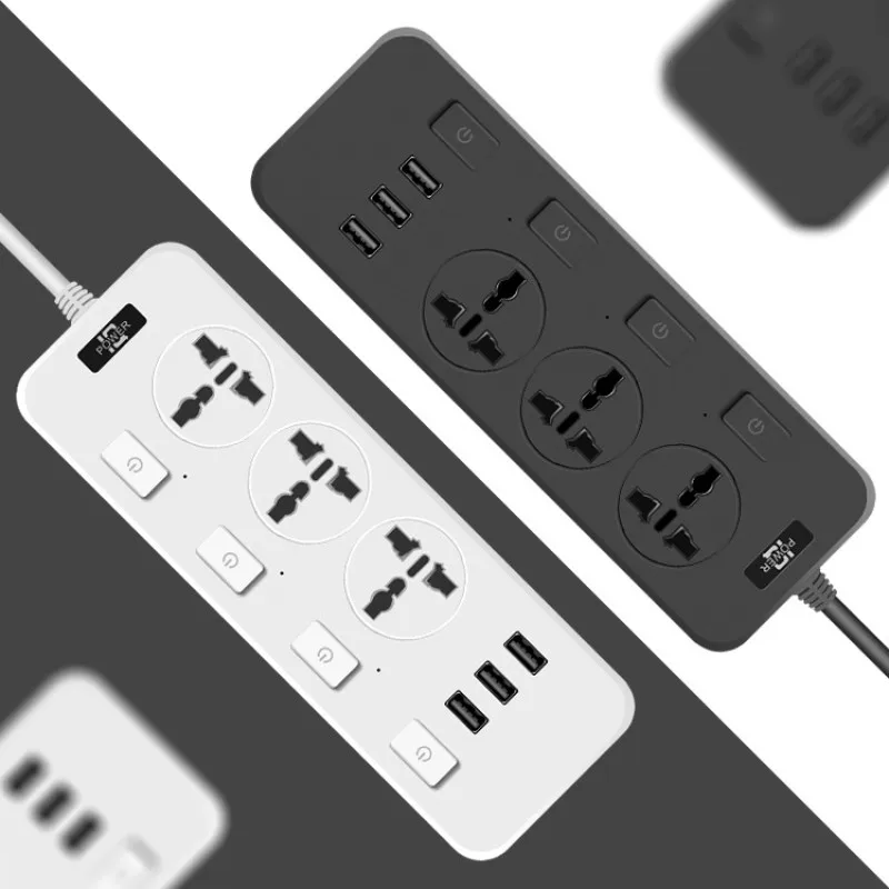 

3Way UK EU US Universal Power Strip with 4 Independant Power On Off Switch 3USB Charger Port Simple Design for Iphone12 Samsung
