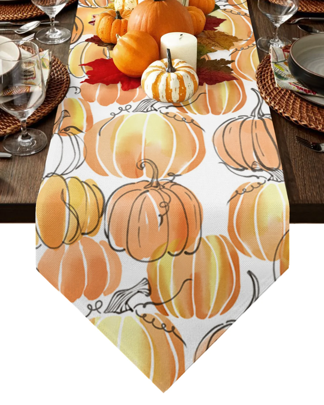 

Thanksgiving Pumpkin Hand Drawn Table Runner Wedding Decor Tablecloth Holiday Party Home Dining Table Decoration