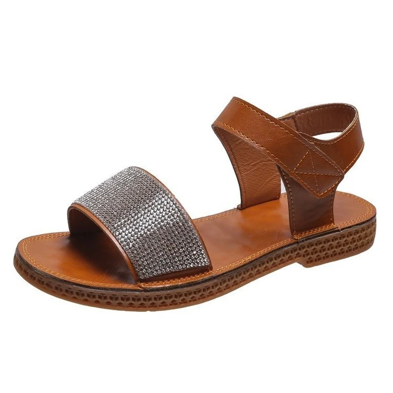 

Сандалии-гладиаторы женские на плоской подошве, роскошные пляжные шлепанцы с кристаллами, неглубокая Классическая Повседневная обувь, лет...