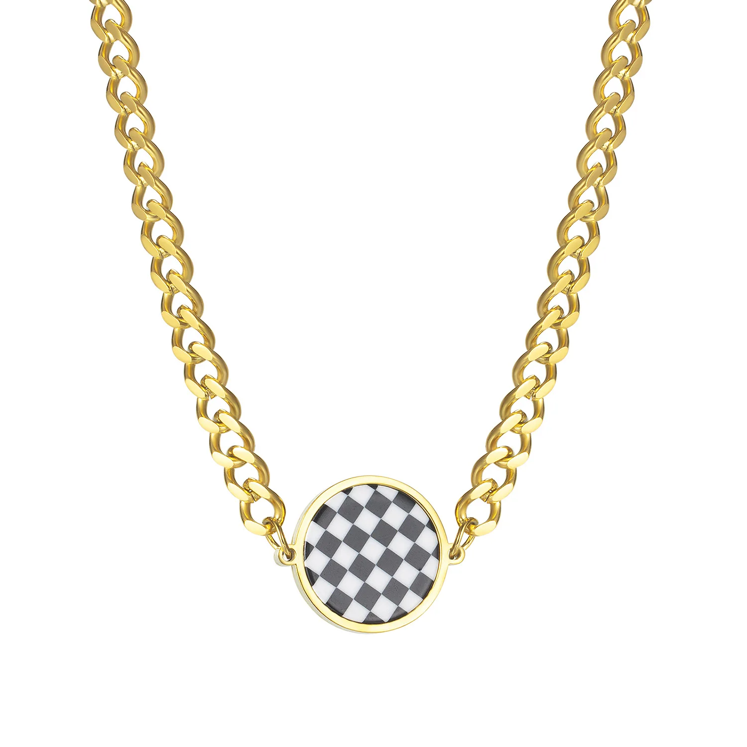 

Simple Black Chessboard Round Curb Clavicle Necklaces Golden Square Choker Necklaces Fashion Women's Jewelry Party Gifts
