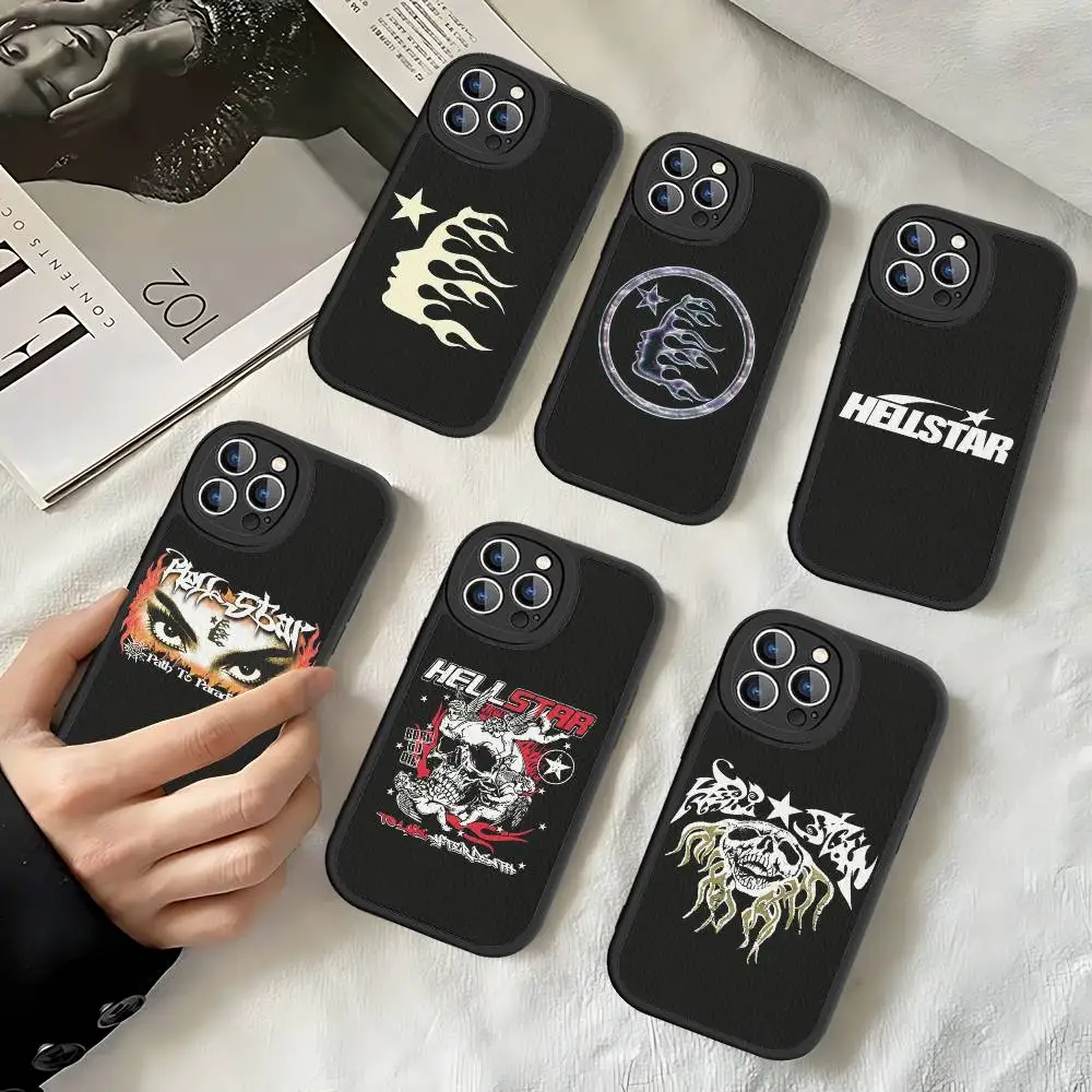 Фото Модный кожаный мягкий чехол H-HellstarS с логотипом для iPhone 16 15 14 13 12 11 Pro Max Plus №1