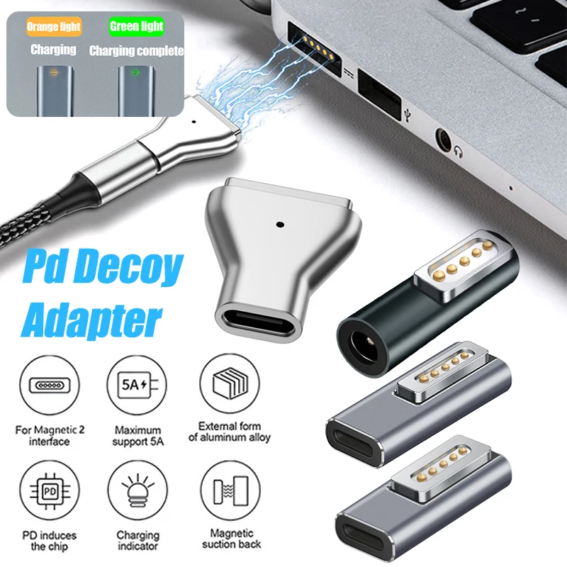 

USB Type C Magnetic Adapter Aluminum Alloy Female Type C Female PD Adapter with Indicator Light for MacBook Air/Pro
