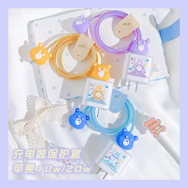 

Cartoon Cute Bear Mary Cat Mobile Phone Charger Cable Winder Biting Device Protective Cover for IPhone 20W/18W
