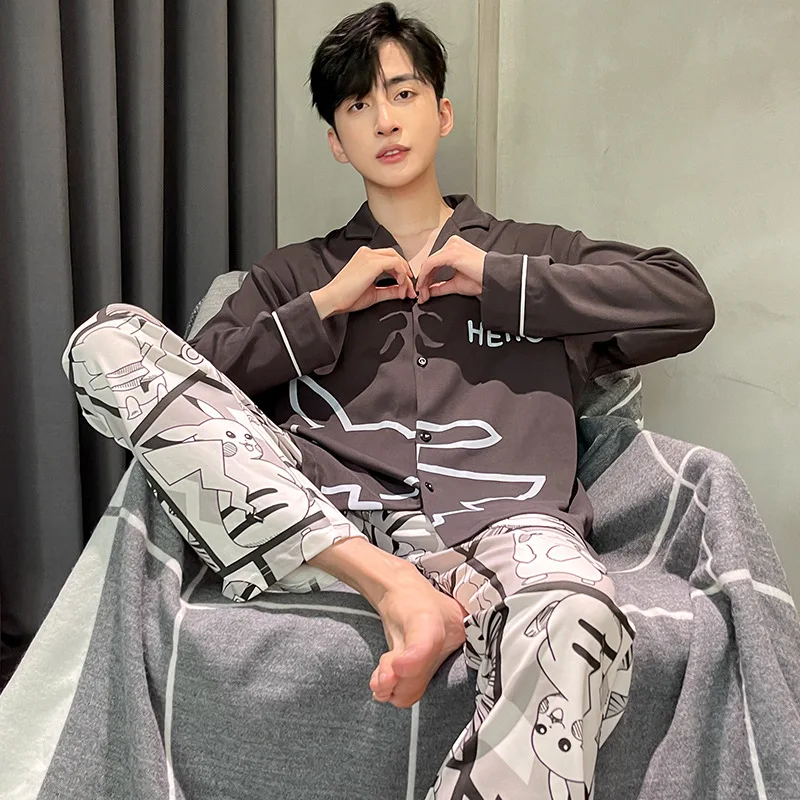 Long Sleeved Pijama for Men Autumn Home Clothes Cotton Anime Pajamas Set ONE PIECE Printed Japan Nightwear Cardigan Party Pyjama