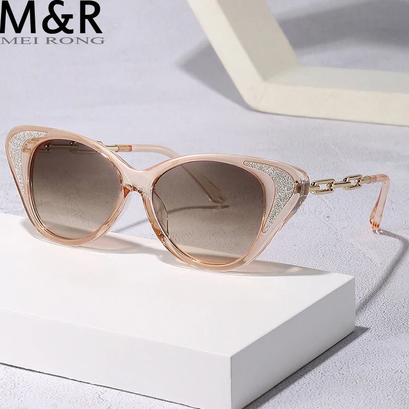 

Korean Version Diamond Cute Cat Eye Girls Sunglasses Brand Designer Women Sexy Glasses Chain Frame UV400 Shades Oculos De Sol