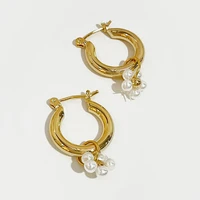 perisbox trendy pearls flower charm hoop earrings temperament jewelry for women goldsilver color huggie earrings