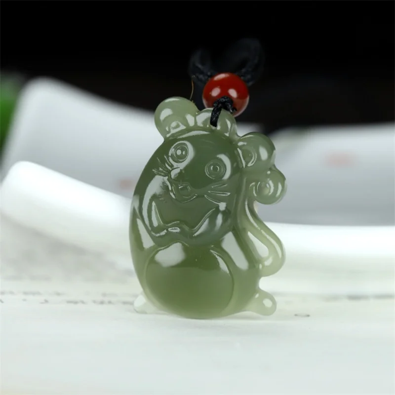 

Hot Selling Natural Hand-carve Hetian Yu Cyan Zodiac Rat Necklace Pendant Fashion Jewelry Accessories Men Women Luck Gifts1