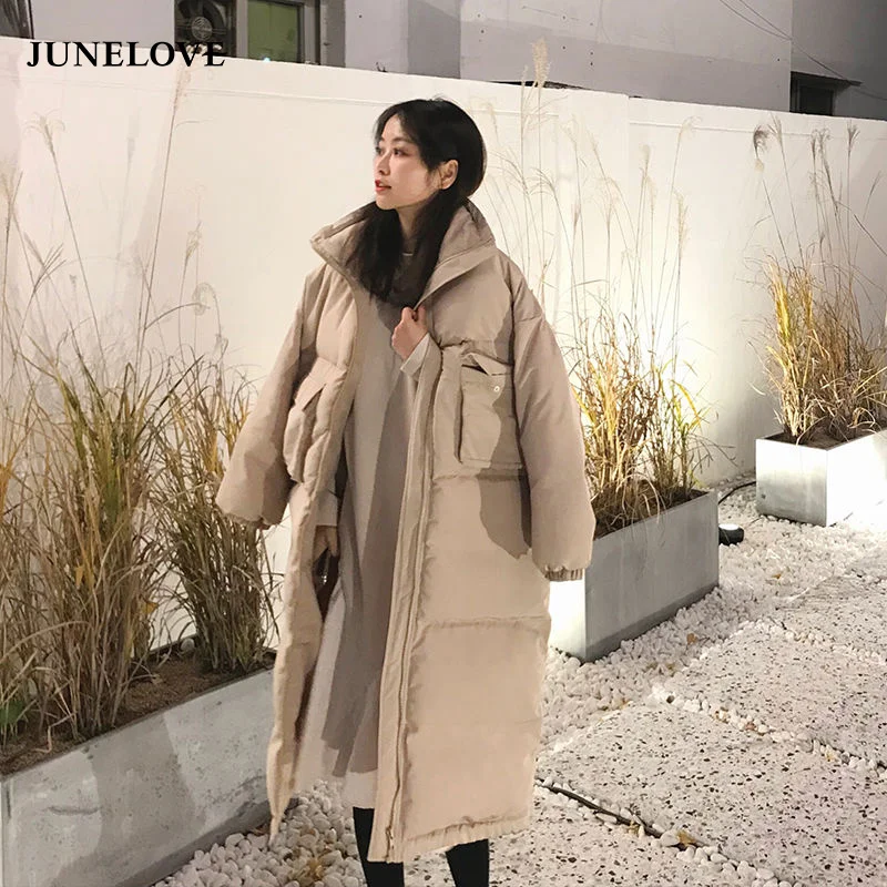 

Junelove-манто длинное и теплое, размеры До Колена Для Женщин, зимнее винтажное хлопковое пальто, парка