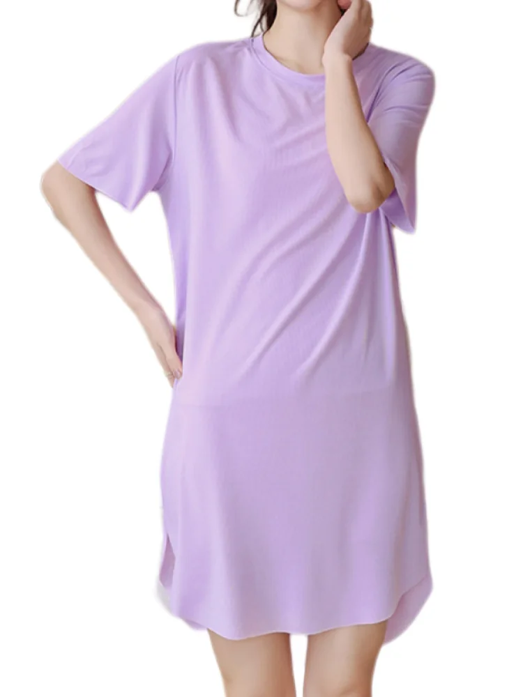 Летняя длинная футболка однотонные платья для женщин большие размеры вырез