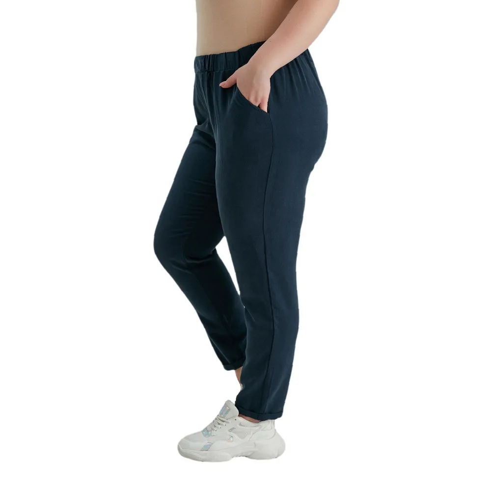 Fierte Women Plus Size Pants Rg1550 Normal Elastic Waist Tube Trotting Tencel Fabric Light Spring Summer