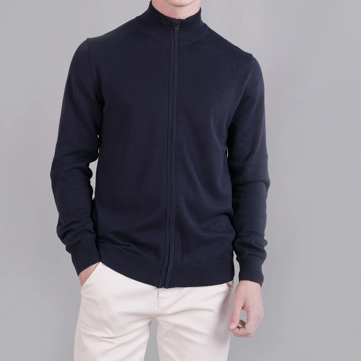 High Quality Men Alligator Zipper Cardigan High Collar Cotton Sweater Jersey Jumper Hombre Pull Homme Men Knitted Sweaters Top