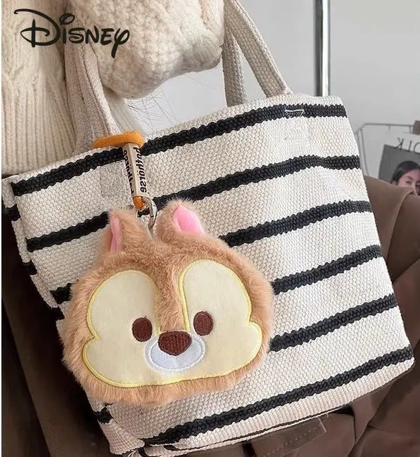 Disney 2023 New Women's Shoulder Bag High Quality Fashion Women's Handbag Cotton Thread Knitted Casual Shopping Mobile Bag