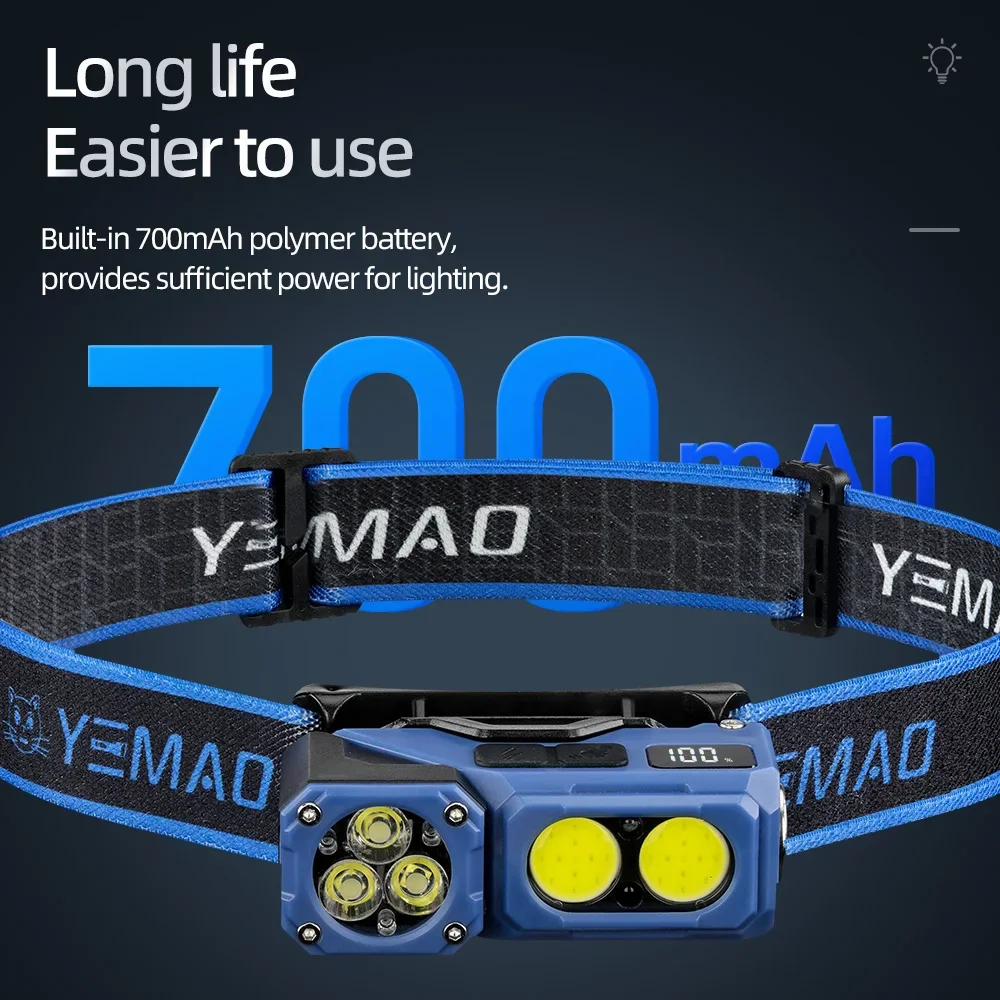 Фото YEMAO 500LM USB перезаряжаемый налобный фонарь светодиодные налобные фонари водостойкий фонарик налобный фонарь для кемпинга, бега, езды на велосипеде, рыбалки, налобный фонарь №2