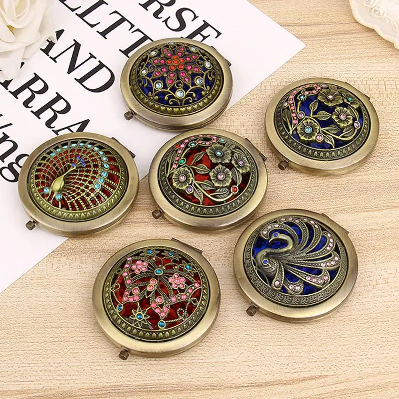 

L224 New Cute Folding Pocket Mirror Round Compact Double-sided Vintage Hollow Makeup Mirrors for Makeup Tool -15