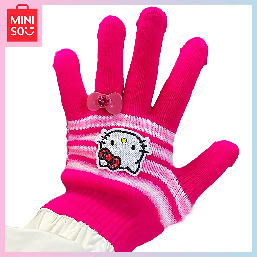 

Minisi Hello Kitty Rose Red Cartoon Kawaii Bow Intensification Riding Warm Whole Finger Gloves for A Girls Birthday Gift