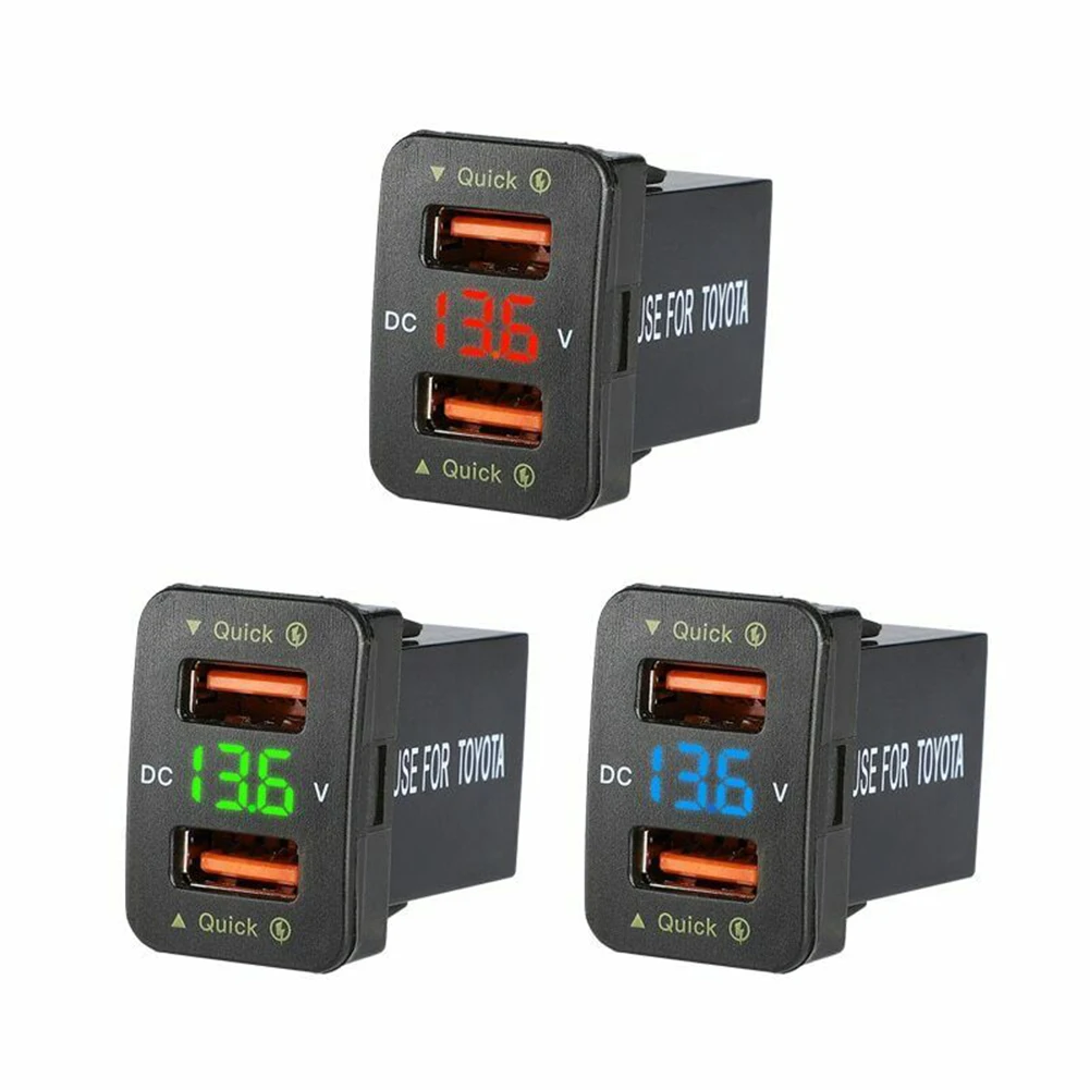

1pc 36W Car QC3.0 Fast Charger 12V Dual USB Socket With Voltage Display For Toyota Fast Charger Interior Equippments Parts