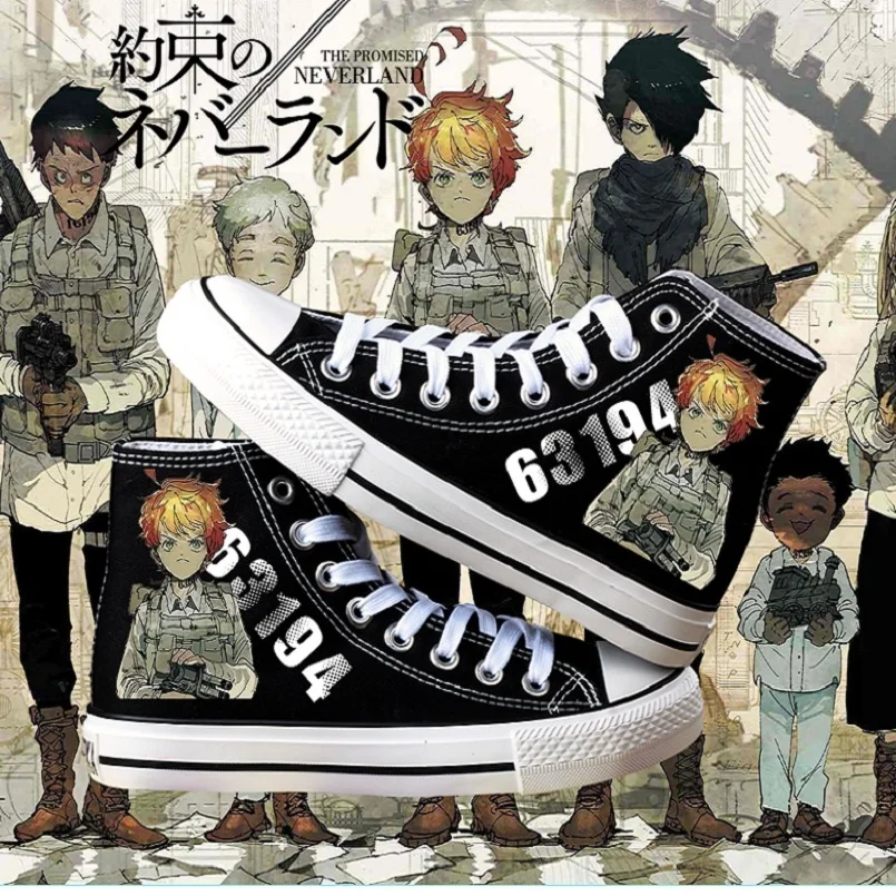 

High-q Unisex Anime Cos the Promised Neverland 3d Plimsolls Canvas Shoes Emma Norman Rope Soled Shoes Casual Shoes