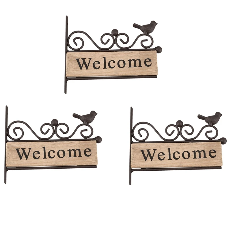 

3X Retro Vintage Plaque Wood Bird Welcome Door Sign For Bar Cafe Shop Store Wall Mounting Sign