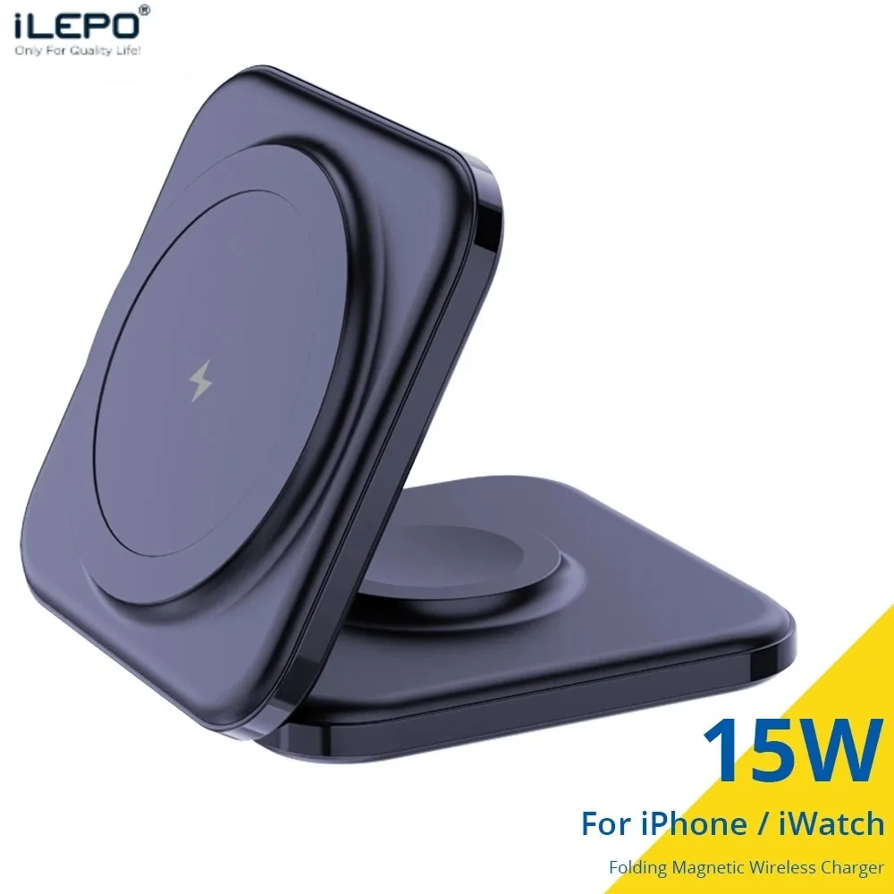 

15W Magnetic Wireless Charger 3 in 1 Fast Charging Station Foldable Phone Holder Stand for iPhone 14 13 12 Apple Watch Airpods