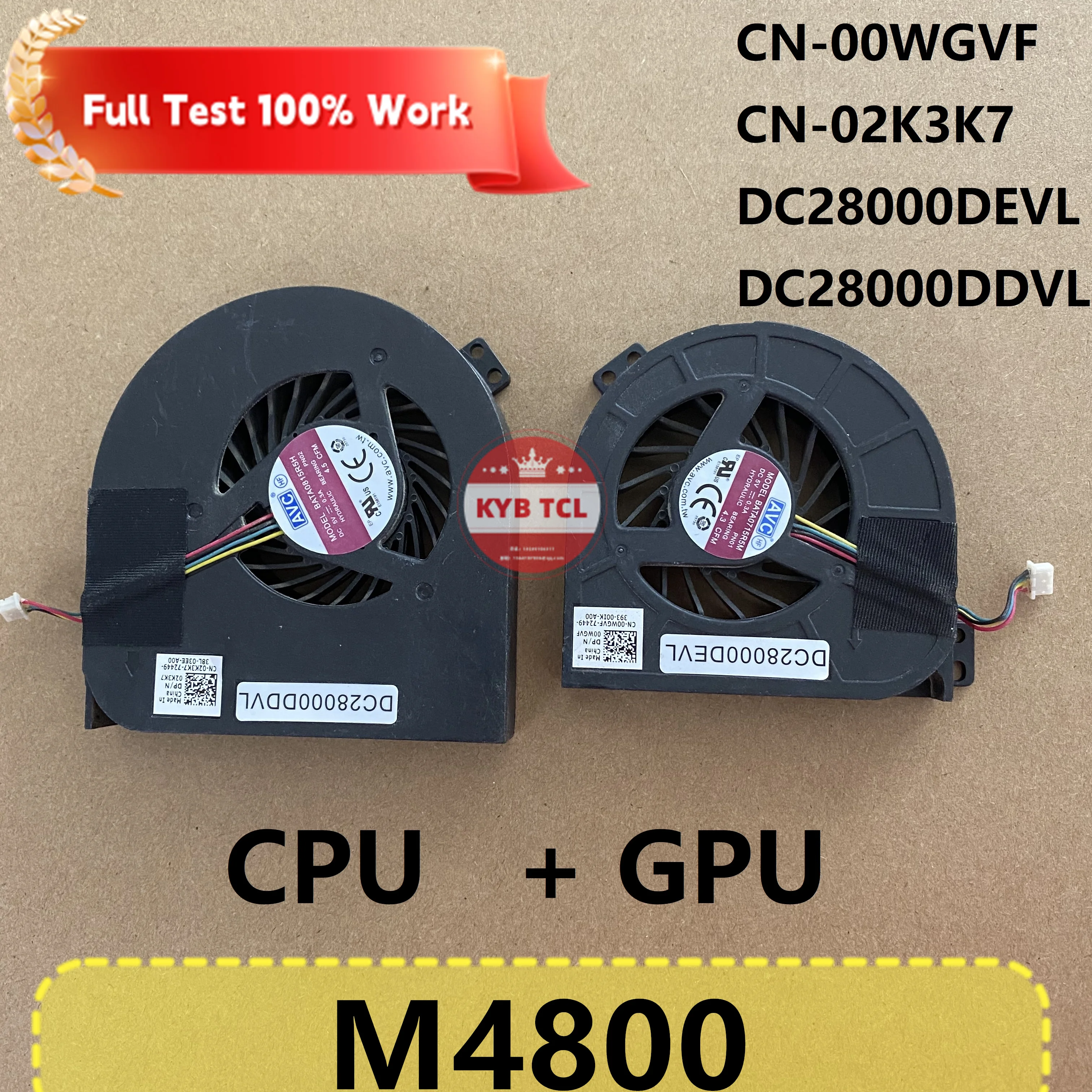 Оригинальный процессор ноутбука + вентилятор охлаждения графического процессора Ноутбук 00WGVF CN-00WGVF 0WGVF 02K3K7 2K3K7 CN-02K3K7 Dell Precision M4800 Original