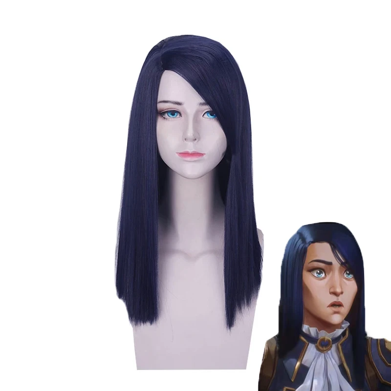 Парик темно-синего цвета из игры Arcane Caitlyn шериф пиловера длинные прямые