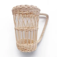rattan woven water cup cover glass anti scald cover cup holder with handle protection cover insulation cup set dropship