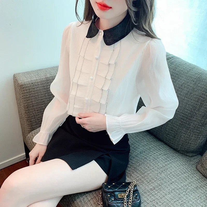 Новая повседневная женская рубашка с длинным рукавом и отложным воротником